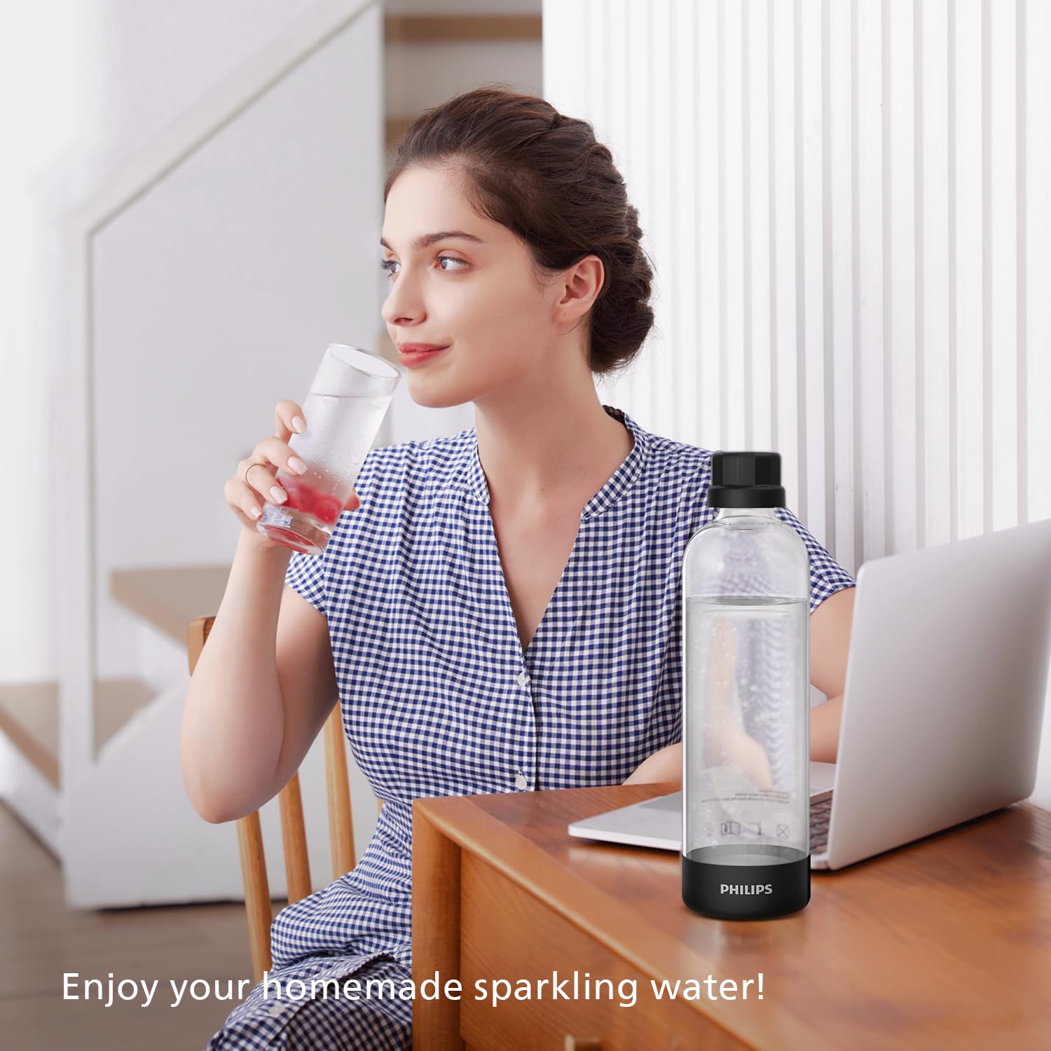 PHILIPS Sparkling Water Maker Soda Maker Soda Streaming Machine Quick Twist for Easy Install, 1L Carbonating Bottle, Soda Water Maker, Compatible with 60L CO2 Carbonator(NOT Included), ADD4901BKOQ/37