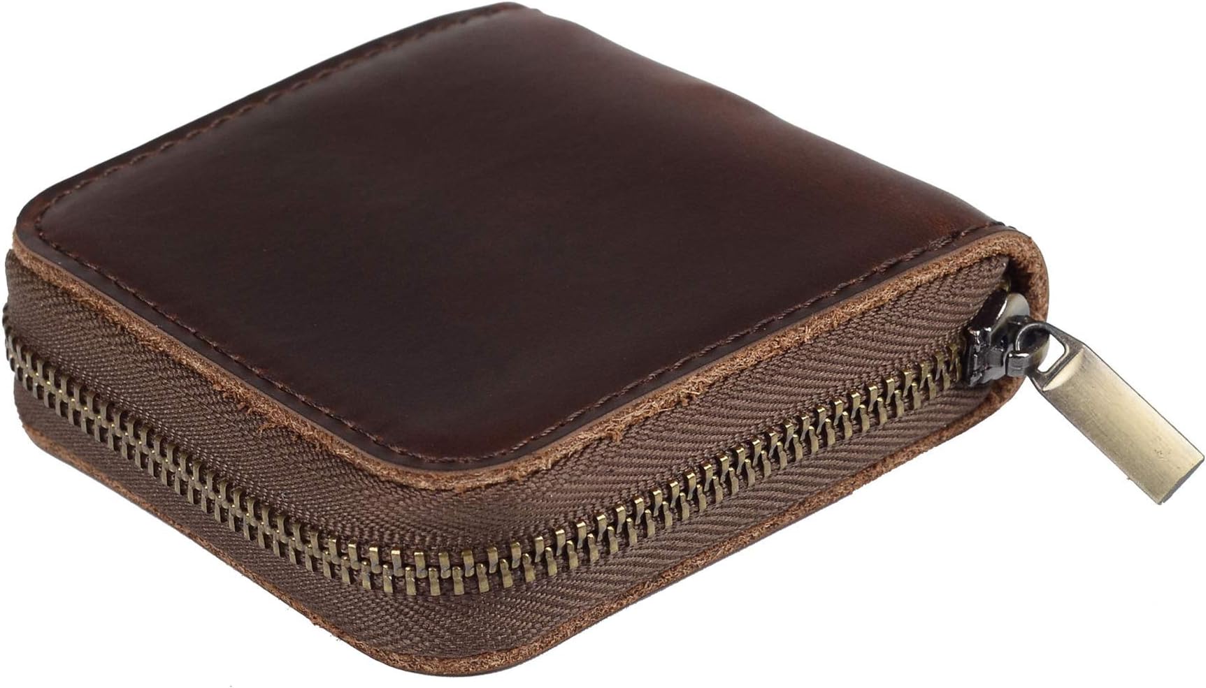fuinloth Leather Condom Case Holder, Small Zipper Bag Brown