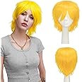 S-noilite Women Mens Short Fluffy Straight Hair Wigs Anime Cosplay Party Dress Costume Pixie Wig (Yellow)