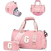 Vogewood Gifts for 4 5 6 7 8 9 10 Year Old Girls-Girl Gym Bag with Shoe Compartment, Kid Personalized Weekender Overnight Bags, Initial Travel Tote with Makeup Pouch, Gift for Daughter (Letter G)