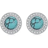 Kootwo Turquoise Stud Earrings 925 Sterling Silver Bohemian Earrings Native American Jewelry for Women Men