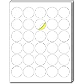 40 Sheets - 1.5 inch Round Circle Labels, White Printable Stickers for Laser/Inkjet Printers - 8.5 x 11 inch (Letter Sheets)