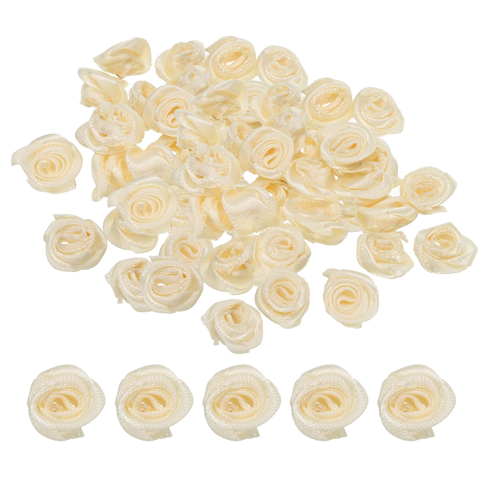 PATIKIL 0.6" Mini Satin Ribbon Roses, 50 Pcs Tiny Fabric Flowers Embellishments Rosettes Applique for DIY Crafts and Wedding, Beige — image 1