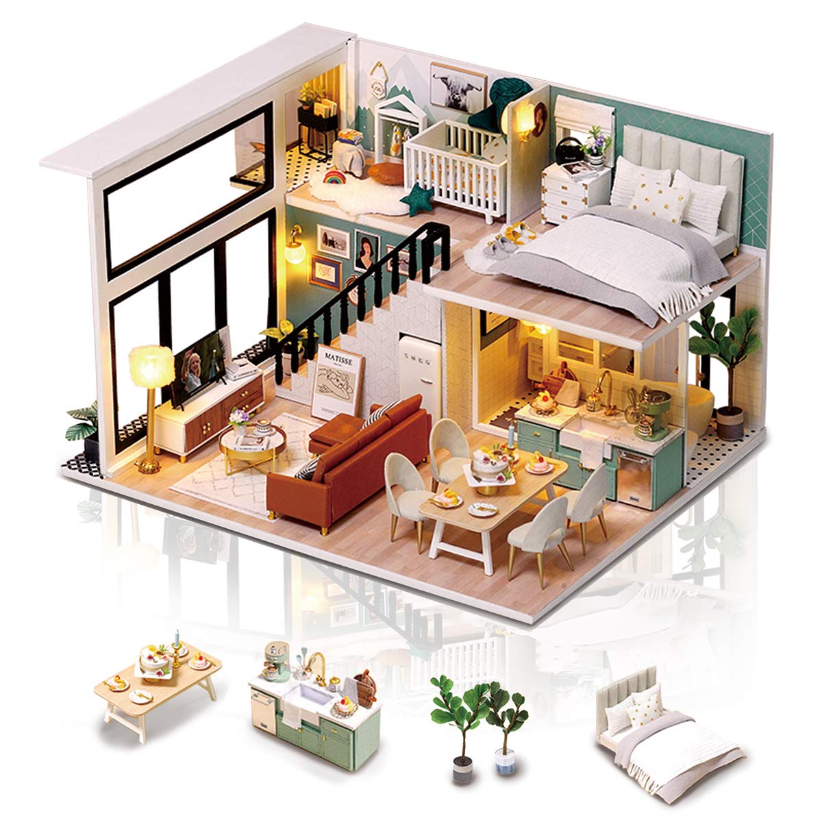 Cuteefun DIY Miniature House to Build, Miniature Wooden Dollhouse Kit with Music and Furniture, Female Gift, Adult Gift, Comfortable Life