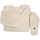 IZI POD - Mom Mama Grandma Embroidered Crewneck Sweatshirt Heart On Sleeve For Women-Gifts For Mom, Grandma, Mimi, Nana, Gigi