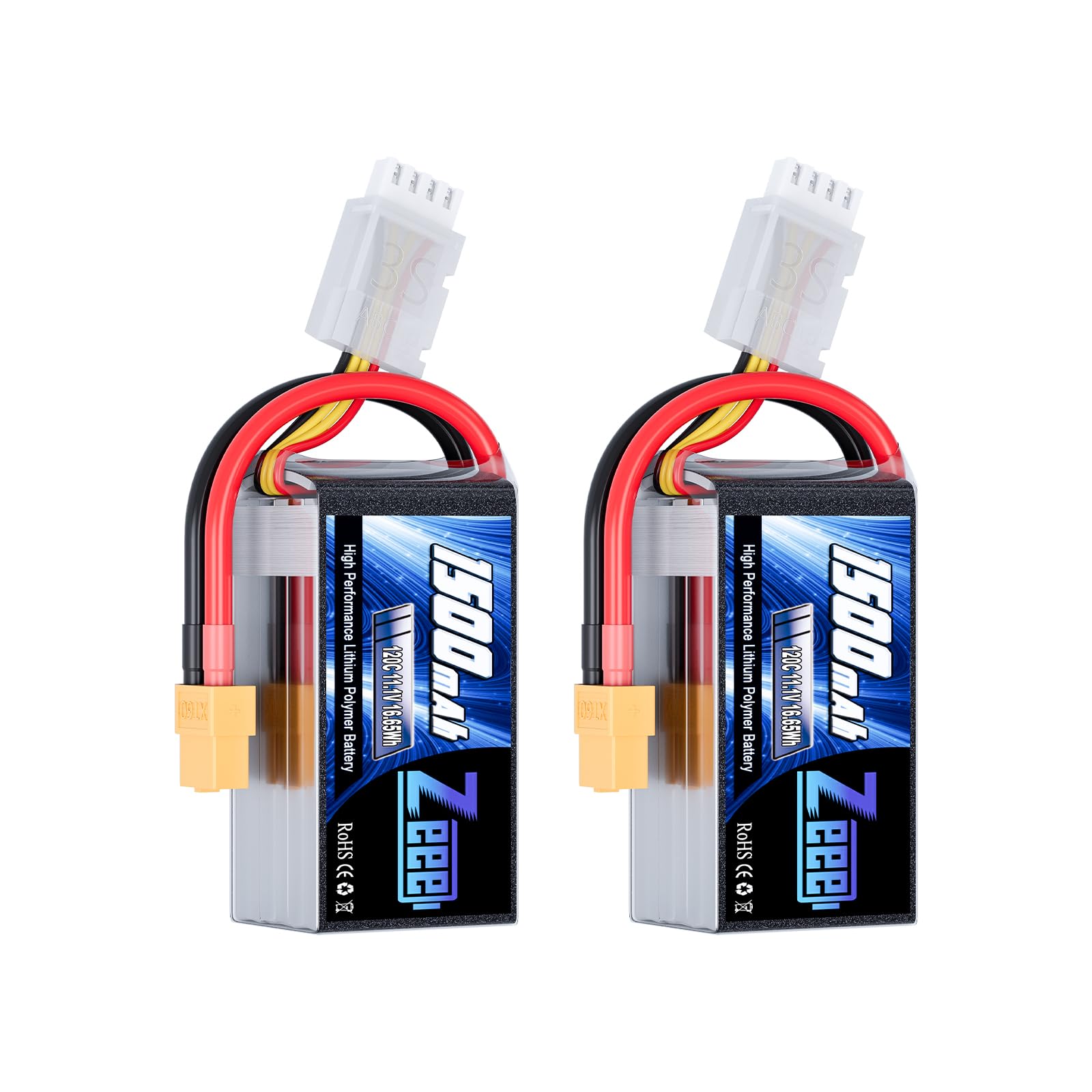 2x Zeee 11.1V 120C 1500mAh 3S LiPo Battery With XT60 – Soft Case For RC Helicopter, Airplane, Car
