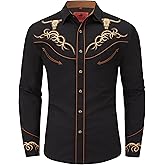 DIFICIL SLOG Men's Embroidered Exquisite Bull Head Western Cowboy Shirt Long Sleeve Regular Fit Snap Button Down Shirts
