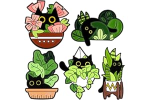 GILLNA Cats Hidden in Potted Plants Enamel Pins Set, Cute Black Cat Pins for Women Kids, Animal Enamel Brooch Badges Pins for Bags Clothing