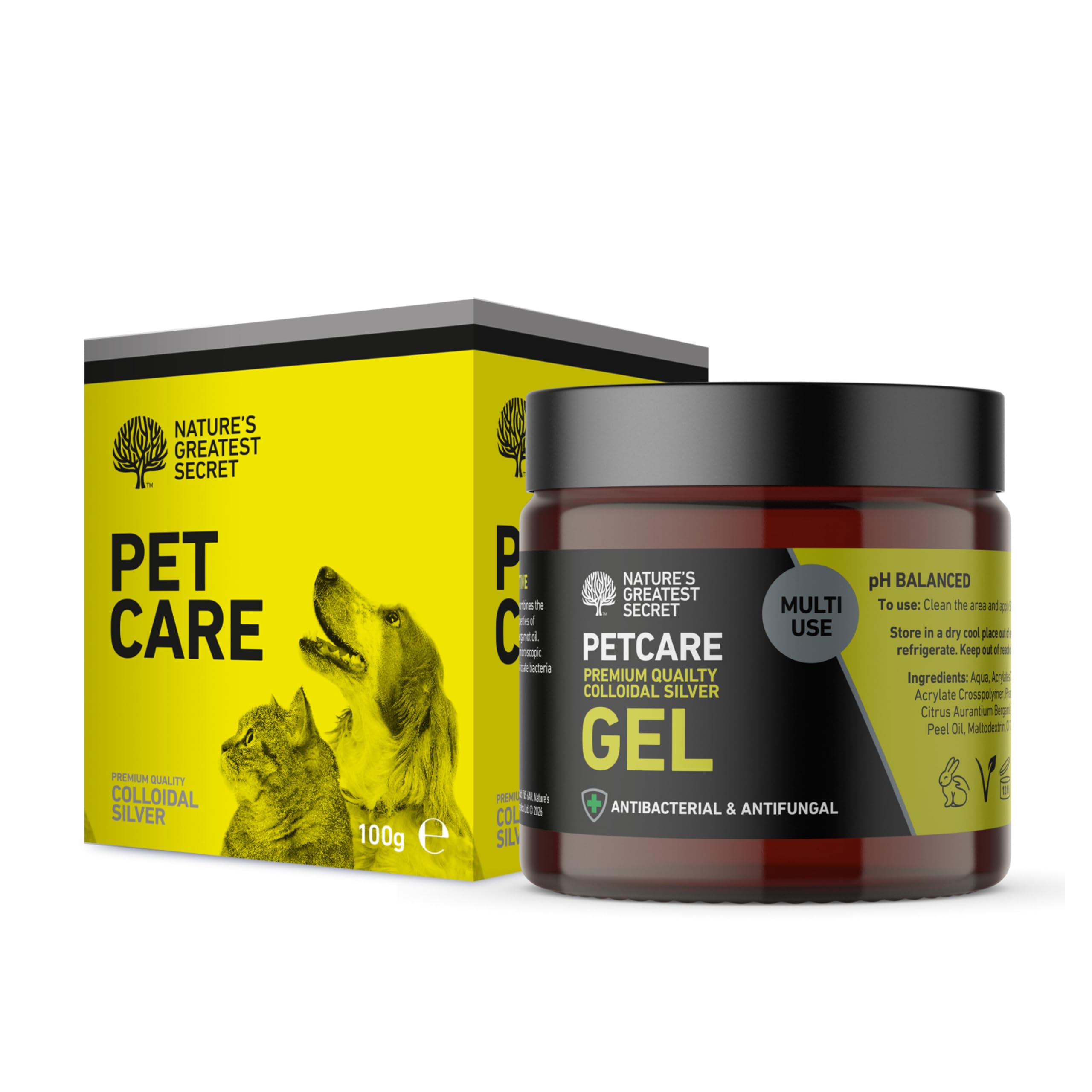 Nature's Greatest Secret Colloidal Silver Petcare Gel 100g - Soothing Antibacterial & Antifungal Gel With High-Grade Colloidal Silver - Used For a Wide Range Of Skin Conditions