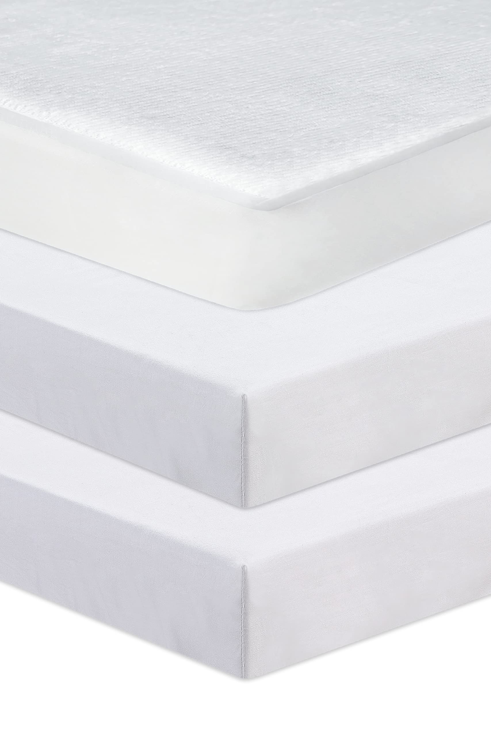 100% Pure Cotton Crib Fitted Sheets 3 Pcs Set (90 x 50 cm) | 2 Fitted Sheets & 1 Waterproof Mattress Protector (90 x 50 cm, Silver)