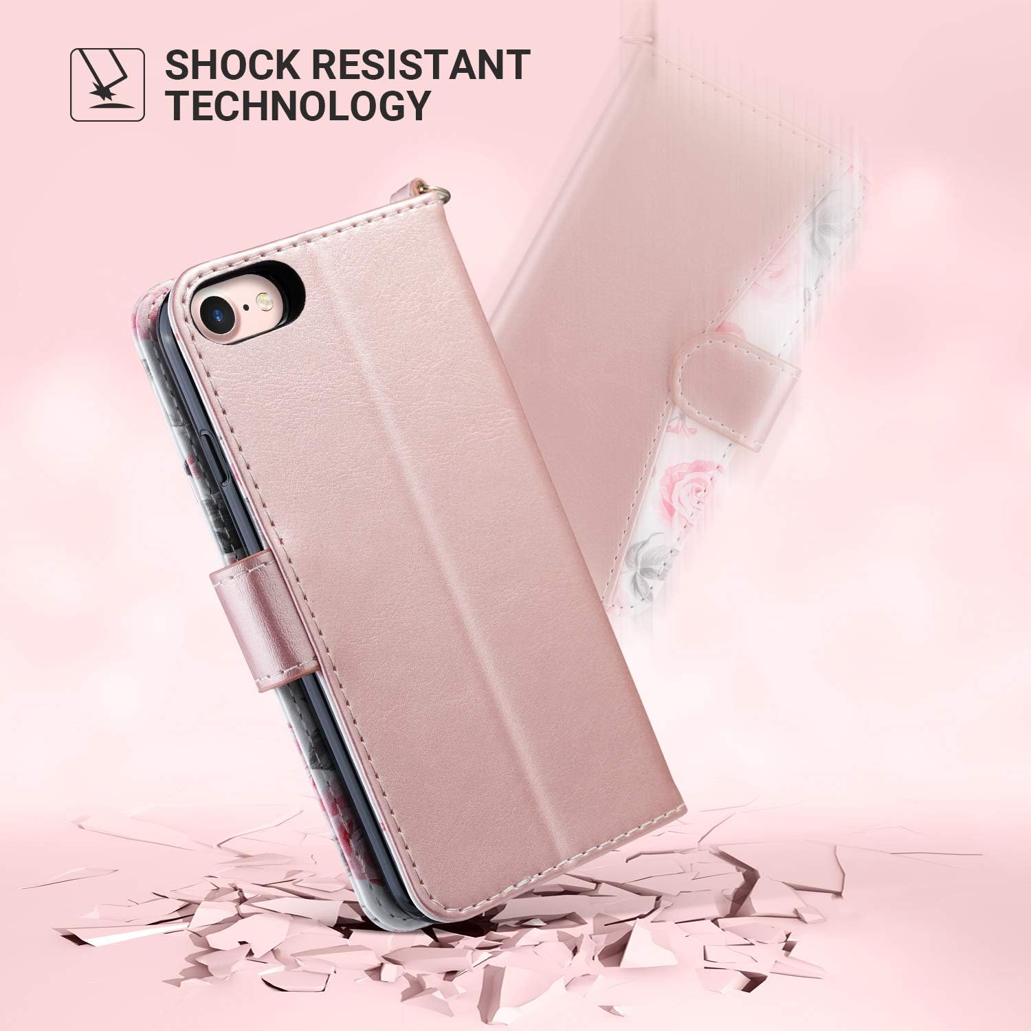 Rose Gold Ulak Iphone 8 Wallet Iphone 7 Flip Wallet Case Premium Folio Pu Leather Case With Kickstand Card Holder Id Slot And Wrist Strap Shockproof Protective Cover For Apple Iphone 7 8