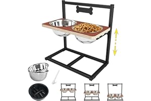 ADENGL Elevated Dog Bowls with Slow Feeder - 9 Heights Adjustable Raised Dog Bowl Stand with Two 1.7L Stainless Steel Pet Food Bowls & Slow Feeder, Perfect for Medium Large Sized Dogs and Cats