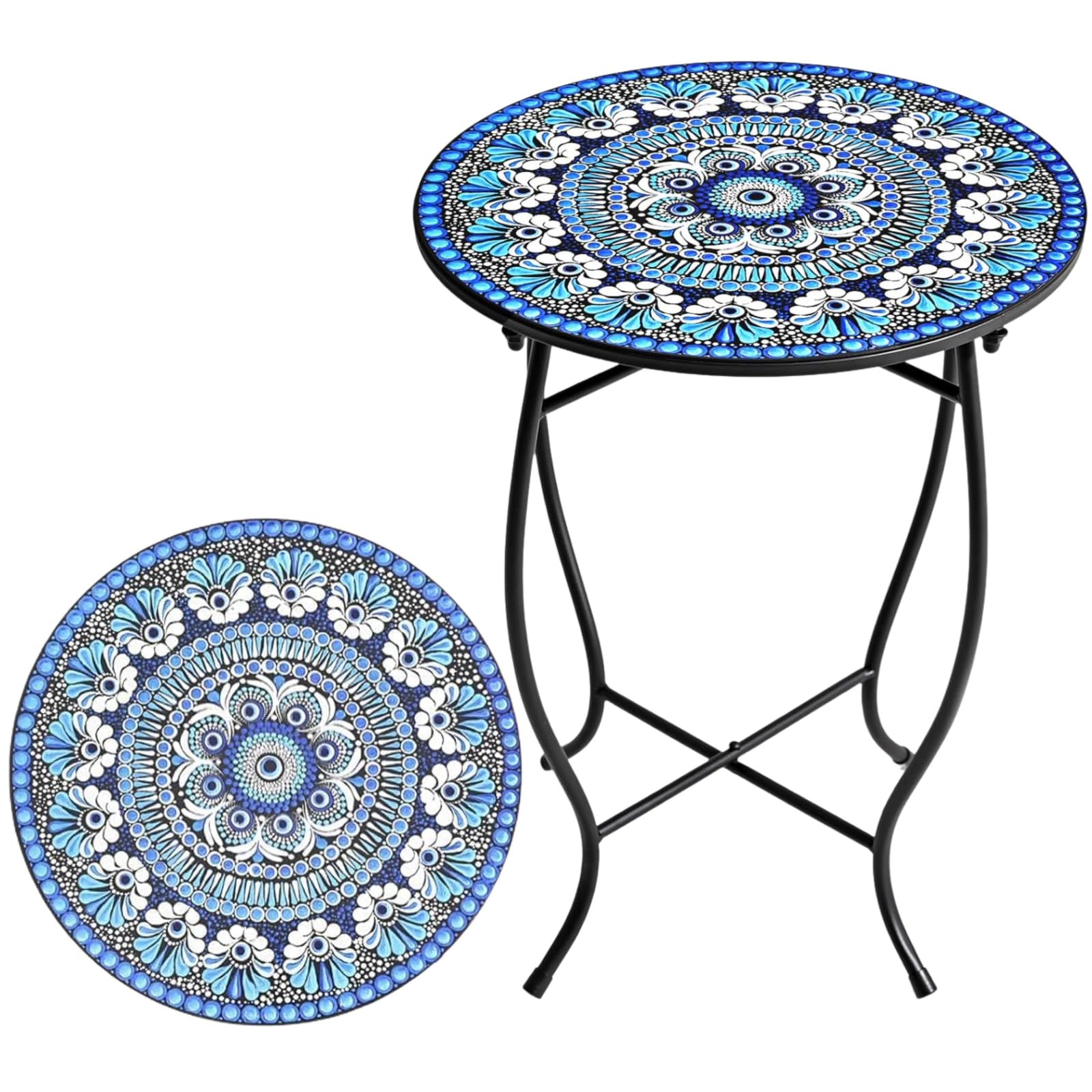 Photo 1 of Metal Round Side Table, Weather Resistant Patio Accent Table for Indoor Outdoor Use, 14”Plant Stand for Flower Pots Vase Home Decor, Easy Assemble