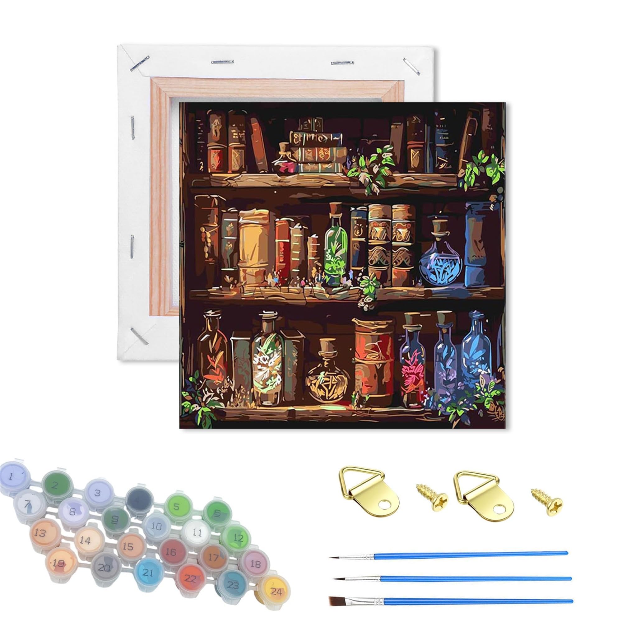 WUJIEJ DIY Paint by Number for Adults,Wooden Framed Painting Kits for Adult,Small Easy Color by Numbers Acrylic Canvas Crafts Watercolor for Beginner Room Decor (Vintage Apothecary Shelf Frame)