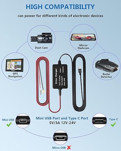 Hardwire Kit Dashcam Rexing Dash Cam Hardwire Kit With OBD Interface, 24/7 Parking Mode, ACC Detection, Low Voltage Protection, 12V-30V To 5V/3A, 10.5ft Type C Cable – Rexing USA Next Base Hard