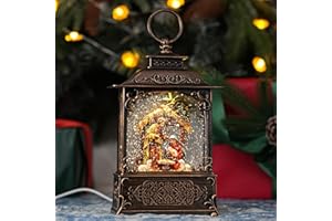 QUKULOV Nativity Scene Snow Globe, Light Up Christmas Snow Globes with Music Timer - USB Plug or Battery Operated Glitter Globe Indoor Christmas Decorations