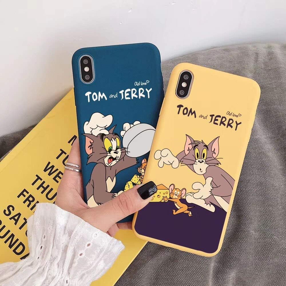 1PC Cat and Mouse Couple Soft TPU Back Cover Phone Case for iPhone Xs MAX Xr X 6 7 8 Plus Cute Cartoon Tom Jerry Funny Pattern (Blue, iPhone Xs)