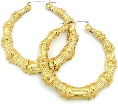 Amazon Com Classic Bamboo Door Knocker Hoop Earrings Gold Tone Jewelry