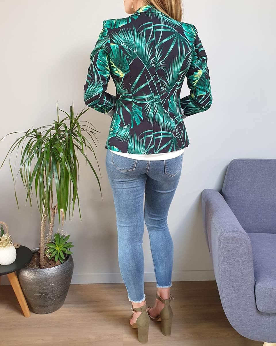 Veste Tailleur Noire Feuilles Exotiques Vertes Blazers ...