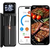 Smart Wireless Meat Thermometer, Digital Cooking Thermometer with Dual High-Accuracy Sensors, Ceramic Heat-Resistant Probe, Instant Read LCD &amp; App Control for Kitchen,BBQ, Oven,Grill,Air Fryer, Black