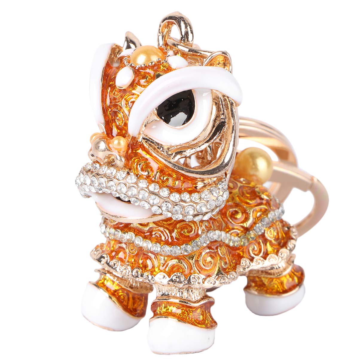Chinese Lion Keychain Rhinestone Animal Keyring Dance Lion Pendant Purse Handbag Charm for Christmas Carnival Yellow
