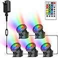 CREPOW RGB Pond Lights with Timer, Super Bright LED Underwater Submersible Colorful Landscape Spotlights, Remote Control IP68 Waterproof Fountain Lights for Fish Aquarium Tank Garden Yard (Set of 5)