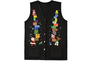 YIULANGDE Women's Sequin Holiday Sweater Vest Vintage Embroidered Beaded Button Front Crochet Tank Y2K Novelty Knit Vest Tops