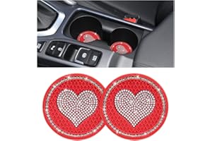 XINLIYA Heart Bling Car Cup Holder Coaster, 2PCS Universal Crystal Rhinestone Loving Heart Car Coasters, Cute Vehicle Anti-Sl