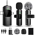 4 in 1 Mini Microphone Wireless Lavalier Microphone for iPhone Android Computer Laptop Camera USB-C,2.4G Ultra-Low Delay,Noise Reduction,Double Lapel Microphone for Youtube TikTok Vlog (Mini Mic)