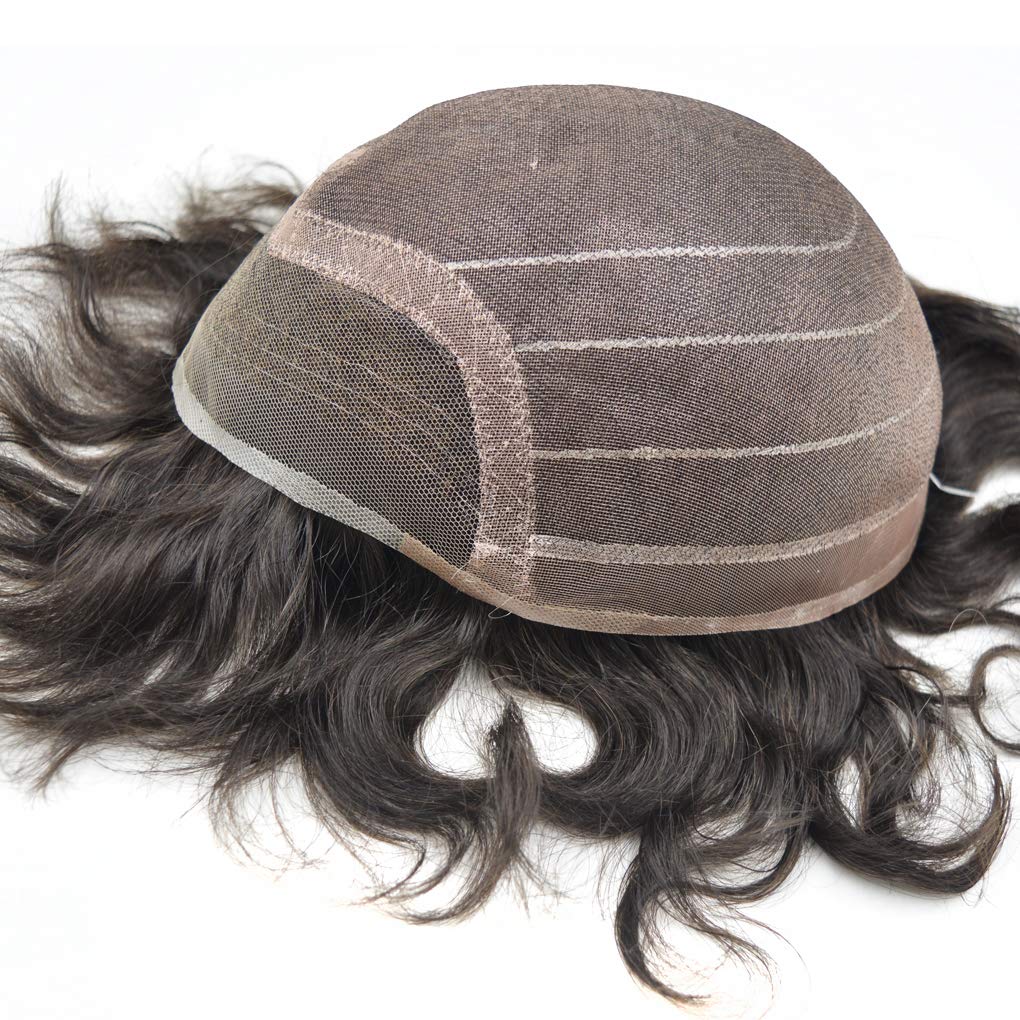 Hairnotion Hair Replacement Men Lace Front Mono #1B10 Grey Hair Mens Toupee Hairpiece 8x10