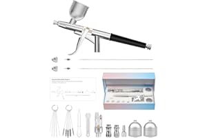 REXLEY Airbrush Kit, Airbrush Gun Dual-Action Gravity with 0.2, 0.4 & 0.5mm Needle/Cleaning Sets, Air Brush with 2 1/3 oz Fluid Cup for Painting, Modeling, Cake Decor, Pastry, Makeup, Nail Art etc.
