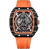 FORSINING Men's Chronograph Sport Watch Waterproof Military Watches for Men Analog Quartz Wristwatch with Date Display Silicone Strap Outdoor Clock