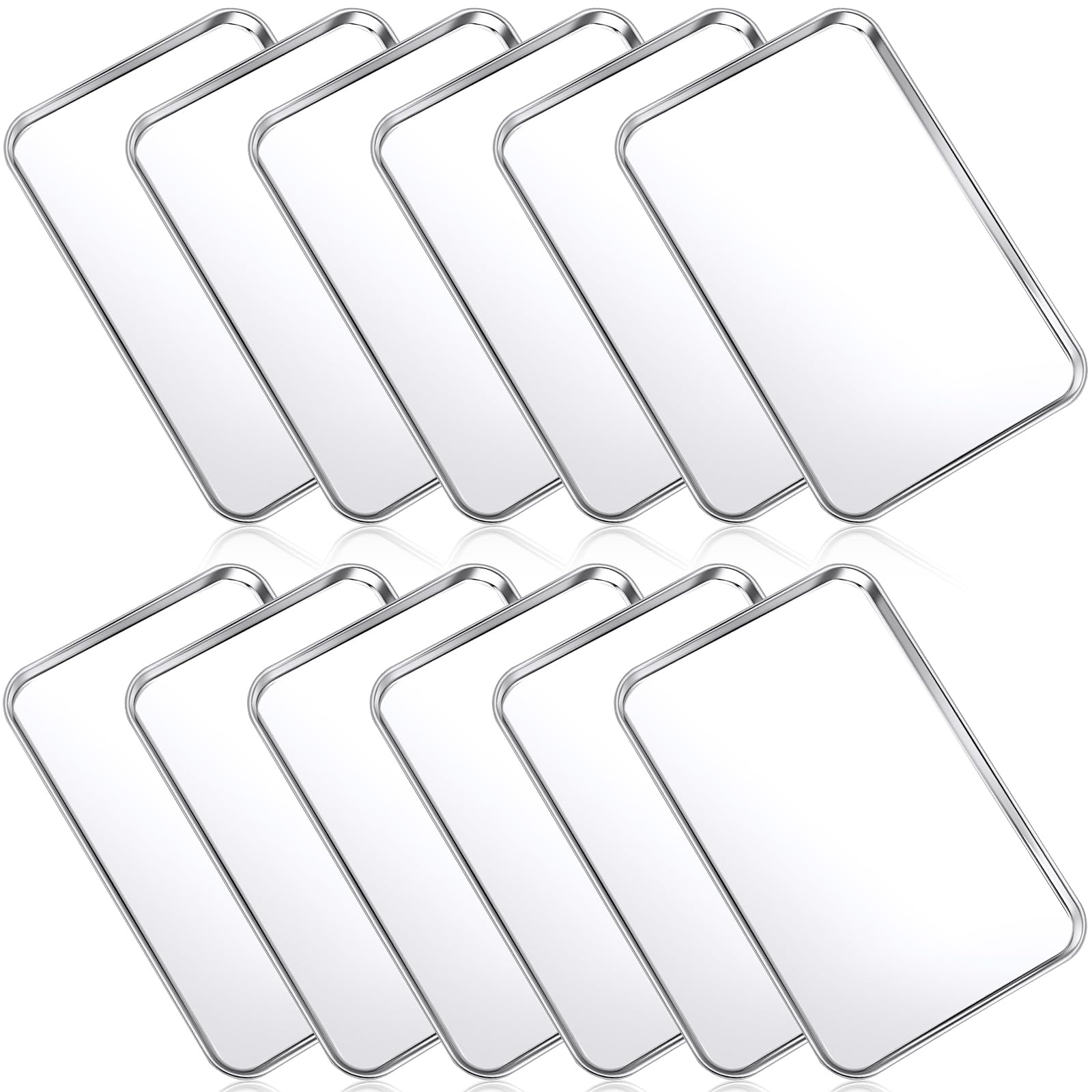 Photo 1 of Mimorou 12 Pcs Baking Sheet Stainless Steel Cookie Small Metal Sheet Pans Professional Rectangle Oven Trays Kitchen Baking Cooking Oven and Toaster, Dishwasher Safe