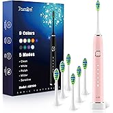 7AM2M Sonic Electric Toothbrush with 6 Brush Heads for Adults&Kids, One Charge for 120 Days, Wireless Fast Charge, 5 Modes, 4