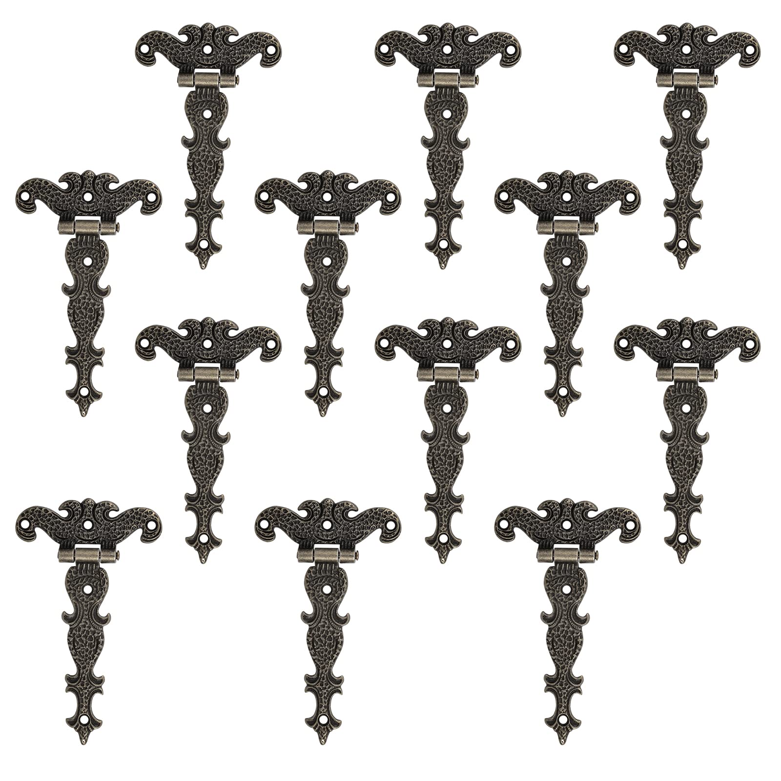 INCREWAY Antique Folding T-Hinges,12PCS Bronze Decorative Hinges Retro Carved Hardware for Doors Cabinet Cupboard