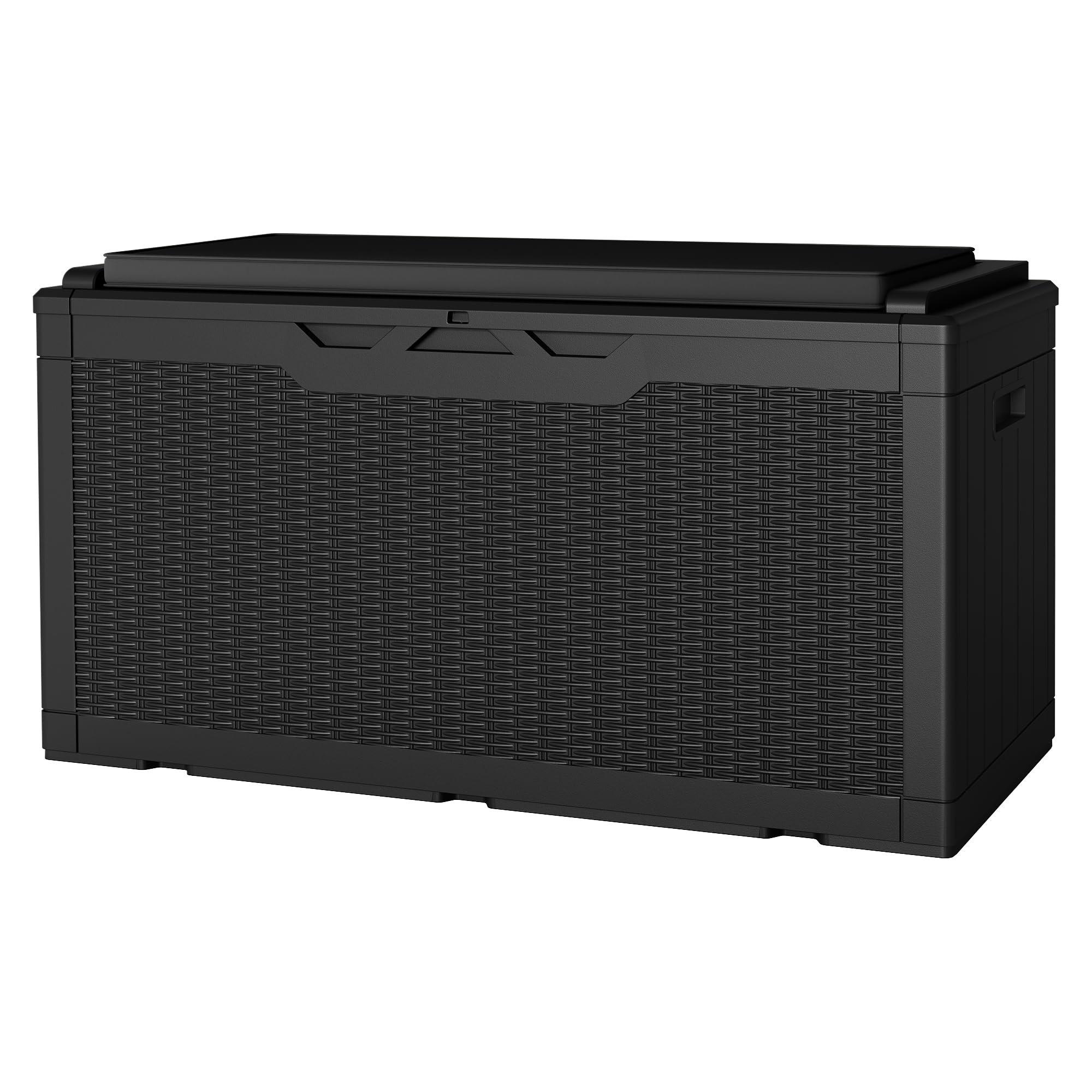 JUMMICO 100 Gallon Resin Deck Box with Cushion, Waterproof Outdoor Storage Box with Lockable Lid for Garden Tools, Patio Cushions (Black) Image