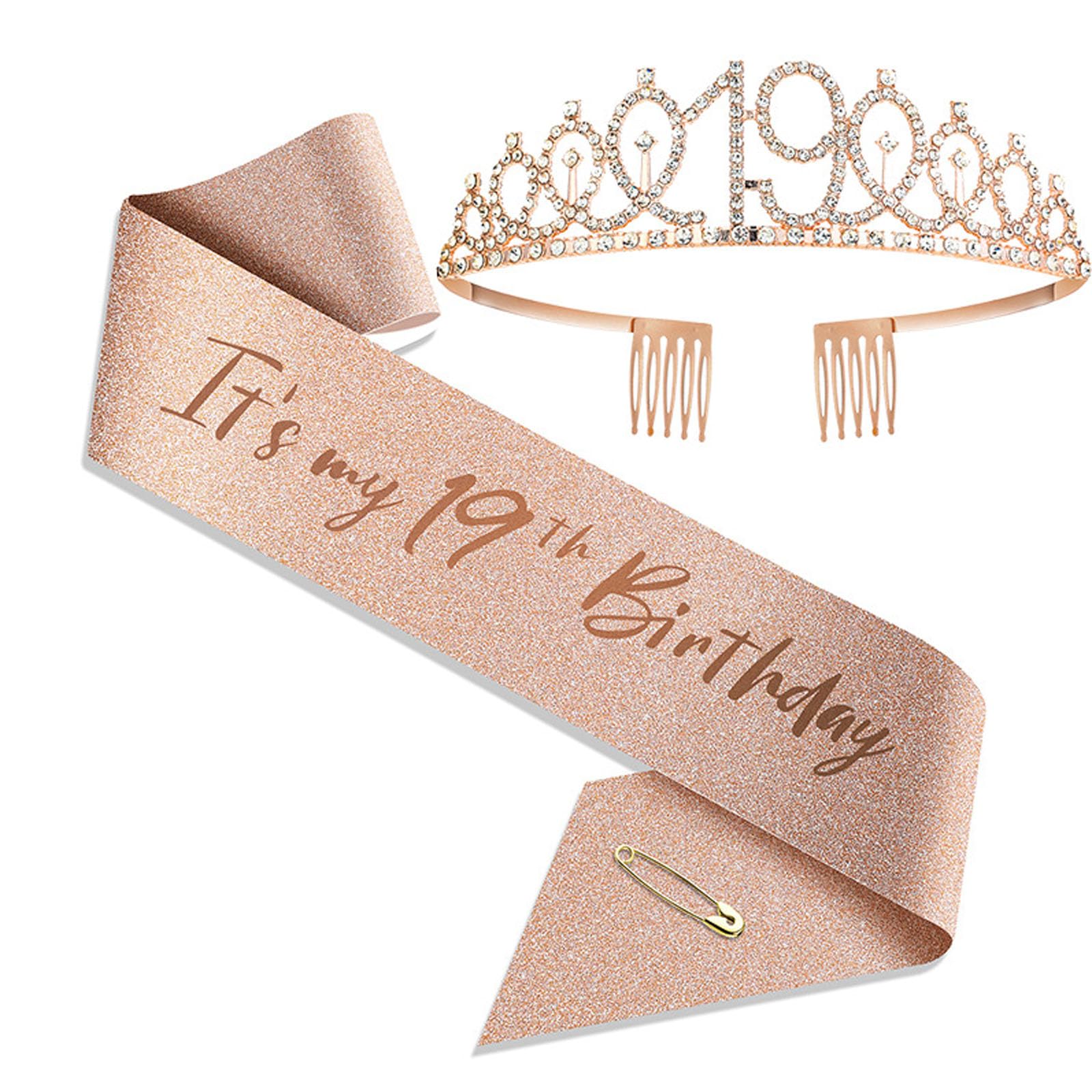 19th Birthday Tiara Crown and Princess Sash, 19th Birthday Decorations for Her, Sweet 19 Gift for Girls, Birthdays Accessories Gifts — image 1