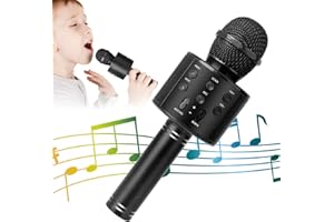 KIDWILL Wireless Bluetooth Karaoke Microphone for Kids, 5-in-1 Portable Handheld Karaoke Mic Speaker Player Recorder with Adjustable Remix FM Radio for Kids Girls Boys Teens Birthday (Black)