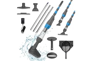 YSMJ 5 in 1 Cordless Rechargeable Pool Vacuum, Handheld Pool Cleaner Ideal for Spas, Hot Tubs and Small Pools for Sand and Debris with 3X Cleaning Handtolls Pool Brush Pool Skimmer Net Brown