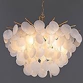 TOCHIC Capiz Shell Chandelier, 6 Light Modern Coastal Light Fixture for Bedroom Gold Chandelier for Dining Room Living Room N