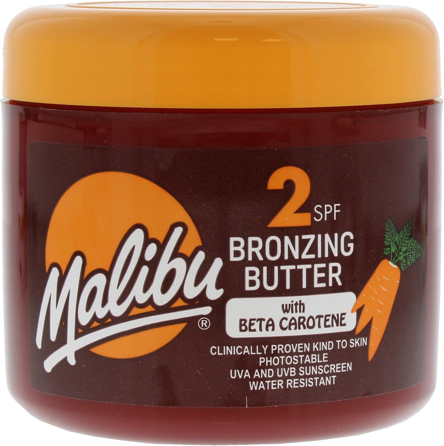 Malibu Sun SPF 2 Bronzing Fast Tanning Body Butter with Beta Carotene, Water Resistant, Tropical Coconut Fragrance, 300ml