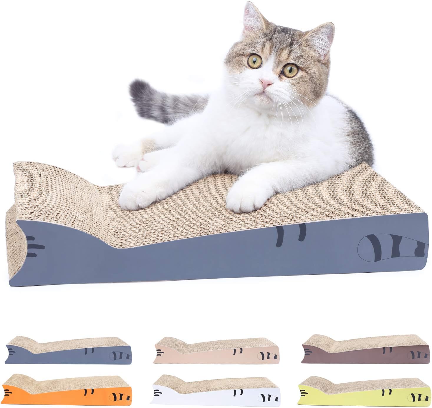 AMZNOVA Double Thickness Cat Scratching Pad, Cat Shaped Cat Scratcher Cardboard, Durable Scratch Lounge with Catnip, Small, Grey