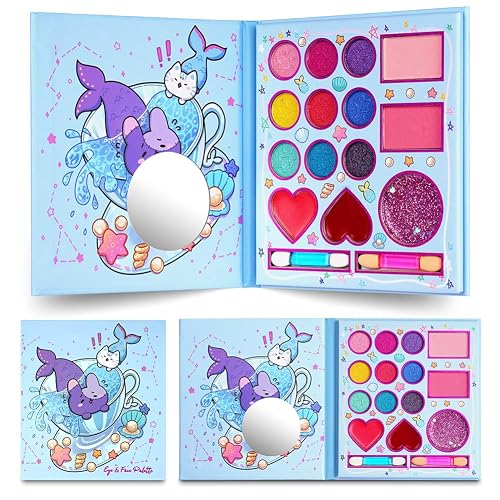 Aomig 14 Colors Kids Makeup Sets for Girls, Washable Children's Make Up Kit with Mirror, Non-Toxic Cosmetic Beauty Set Gift for Kids, Princess Pretend Play Games Toys Birthday