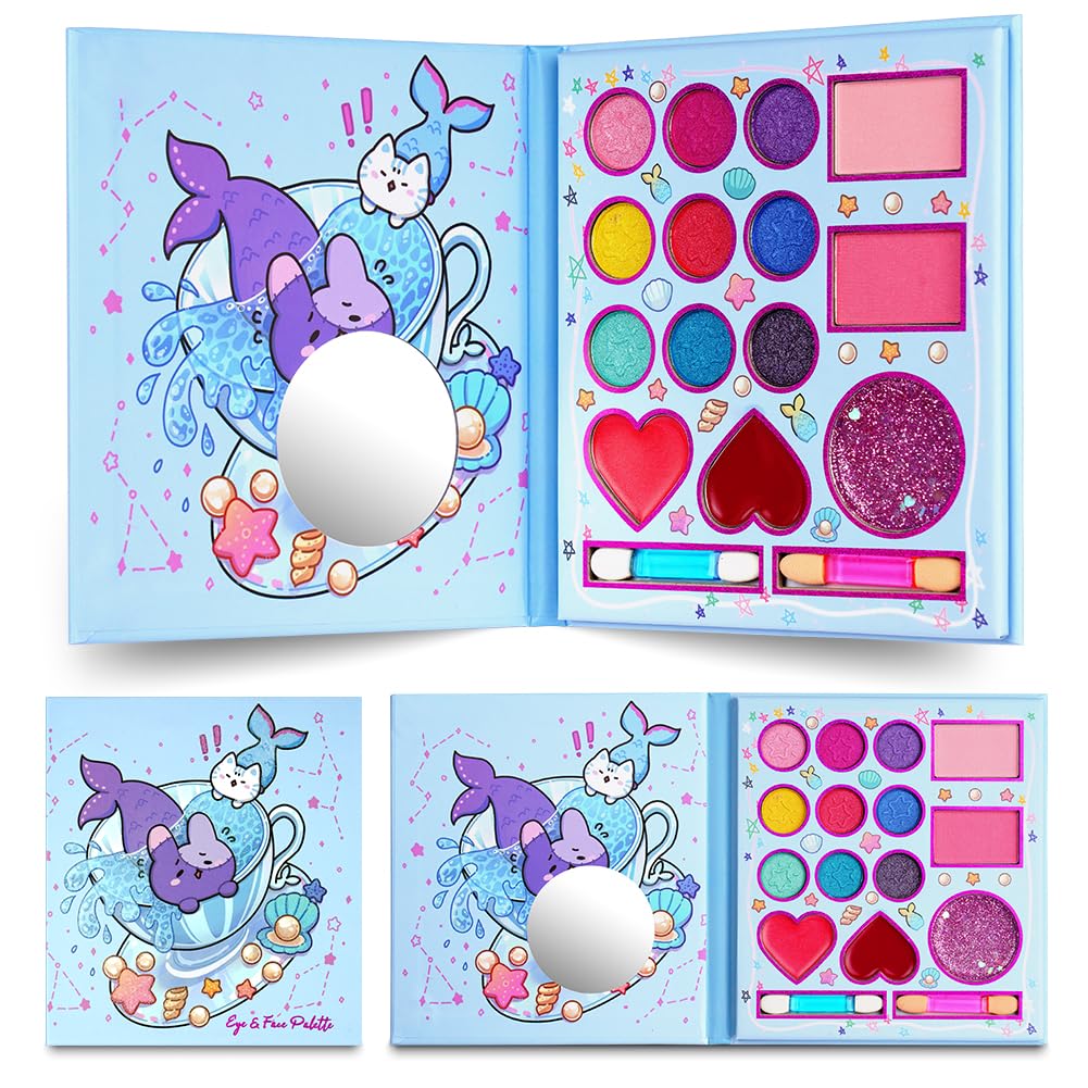 Aomig 14 Colors Kids Makeup Sets for Girls, Washable Children's Make Up Kit with Mirror, Non-Toxic Cosmetic Beauty Set Gift for Kids, Princess Pretend Play Games Toys Birthday — image 1