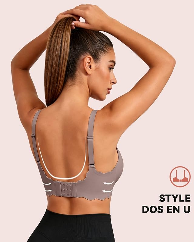 Soutien-Gorge sans Armature Confortable Col V Festonné Marron XL