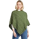 Aran Woollen Mills Women's Irish Cable Knit Poncho, 100% Supersoft Merino Wool, Made in Ireland, One Size, Aasleagh Falls