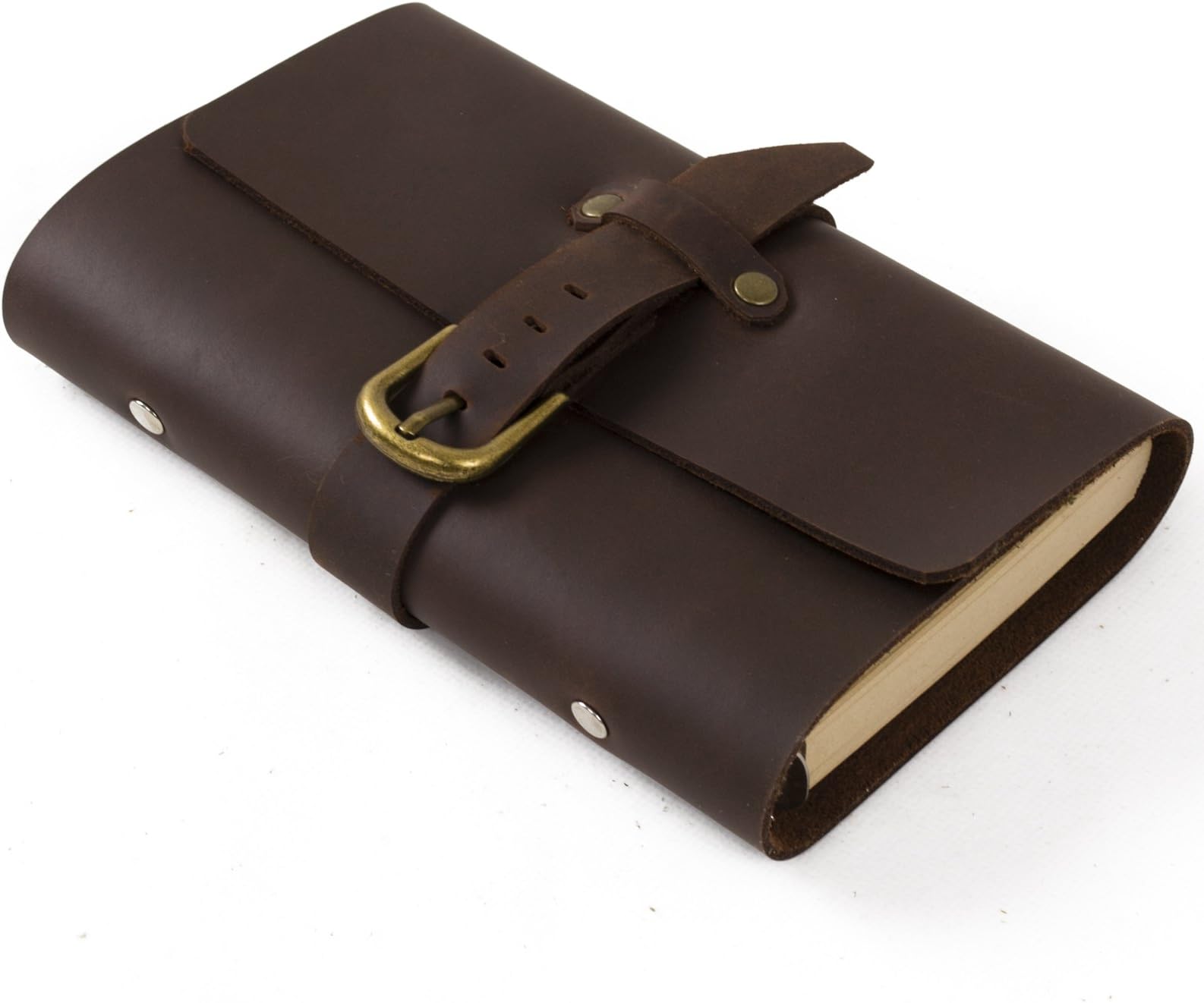 Ancicraft Leather Journal Diary Notebook A6 Refillable with Buckle 6-Ring Binder Lined Craft Paper (Dark Brown with Buckle A6)