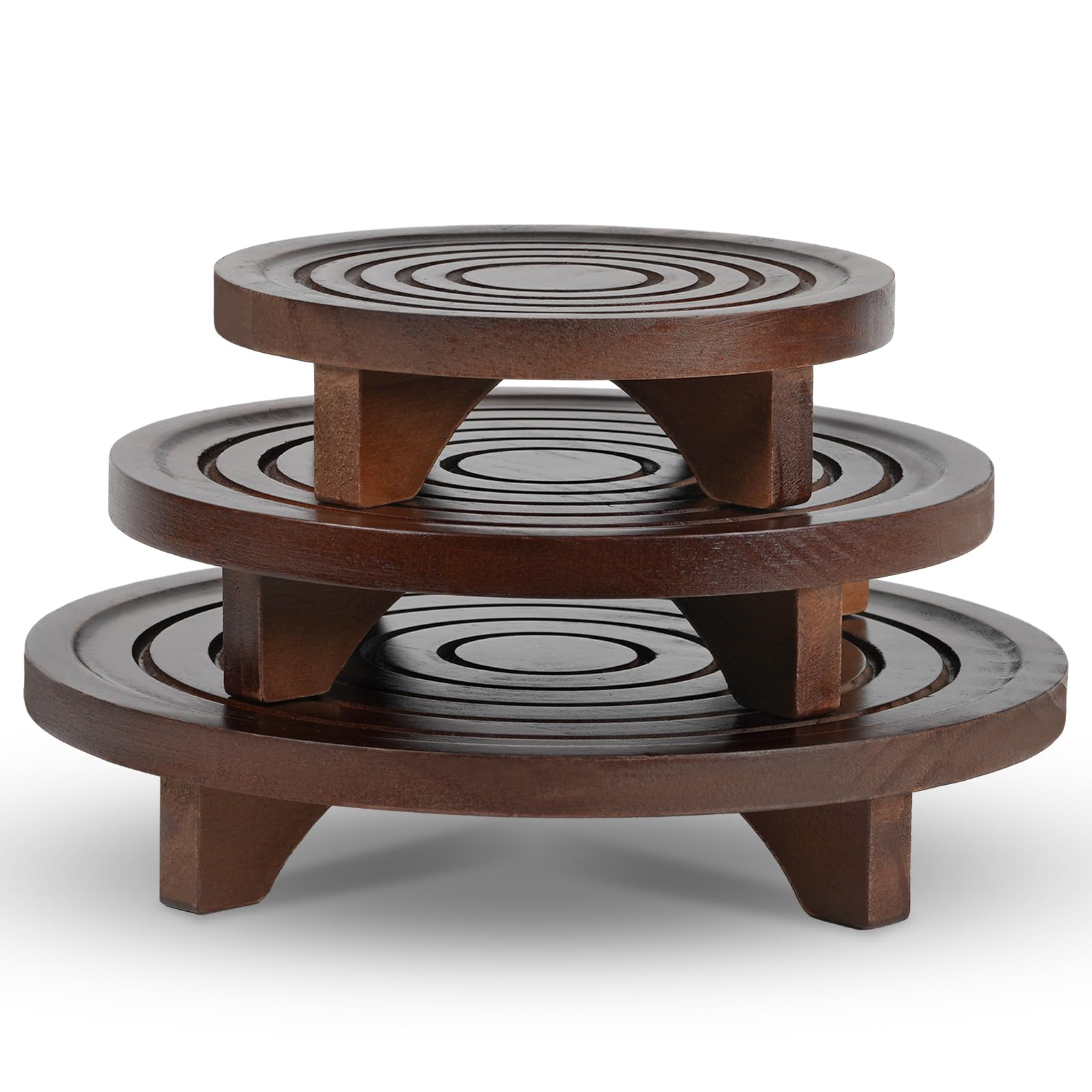 Photo 1 of 3-Pack Wood Plant Stand Indoor, Round Pedestal Stand for Display, 6.69/8.66/10.23" Plant Riser Plant Stool Plant Pot Holder, Corner Plant Stand for Living Room Bathroom Kitchen Home Decor (Dark Brown)