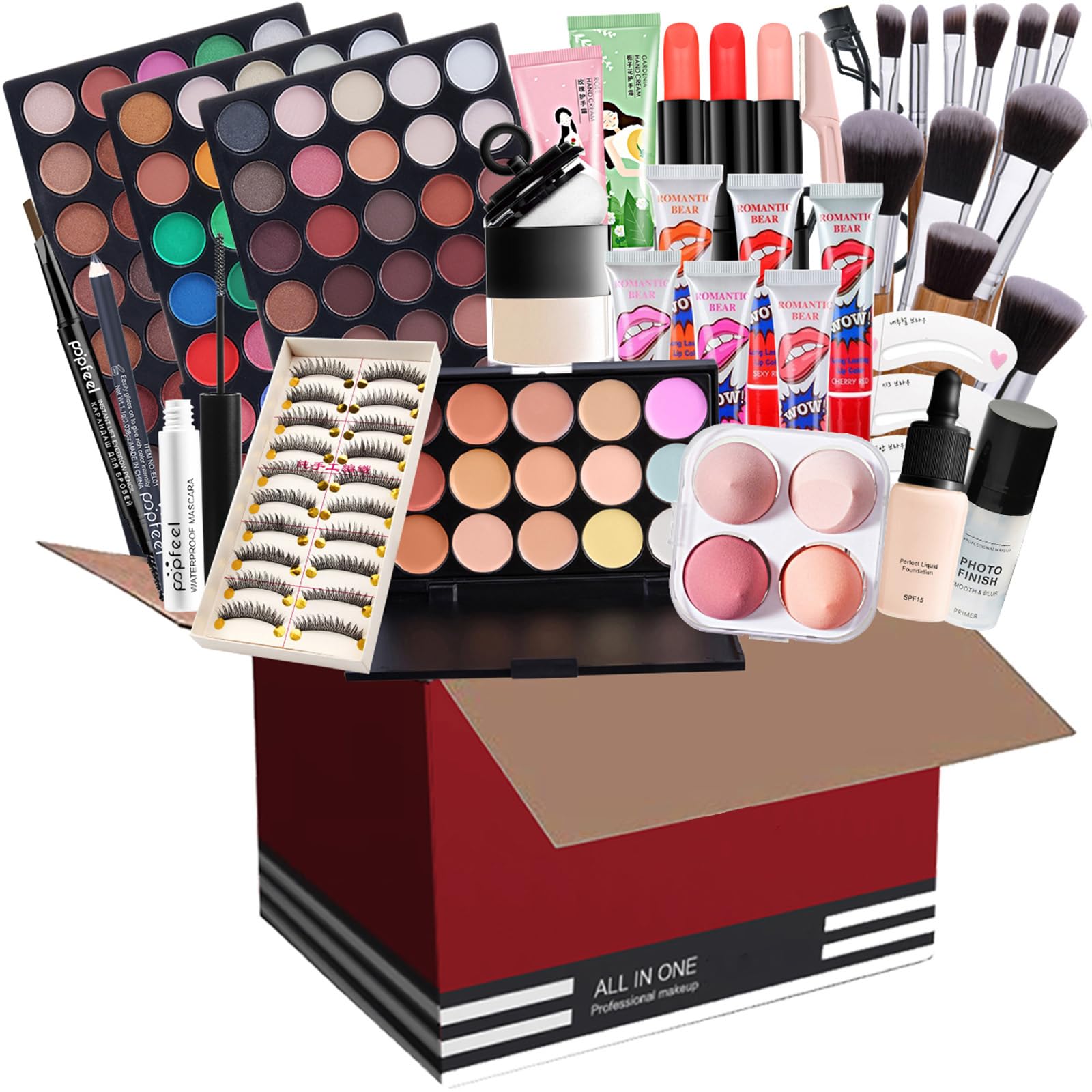 Professional Makeup Set,MKNZOME Essential Make Up Set With Surprise Box Portable Travel Make-up Palette Birthday Xmas Gift Set Makeup Brush Set Eyeshadow Foundation Lip Gloss for Teenagers & Adults