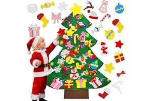 iGeeKid 4 Ft Led Felt Christmas Tree for Toddler Kids DIY Felt Christmas Craft Kits with 30 Ornaments 10ft Multi-Colored String Light Christmas Wall Hanging Decor Xmas Kids Gifts Party Supplies